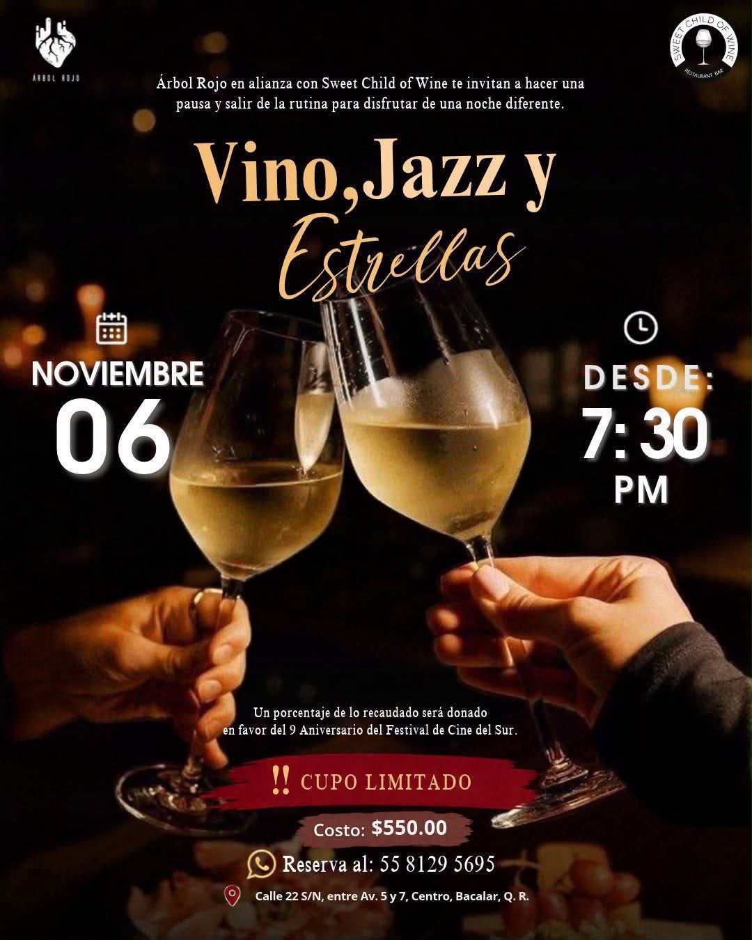 Cena 4 tiempos, Vino, Jazz y Estrellas